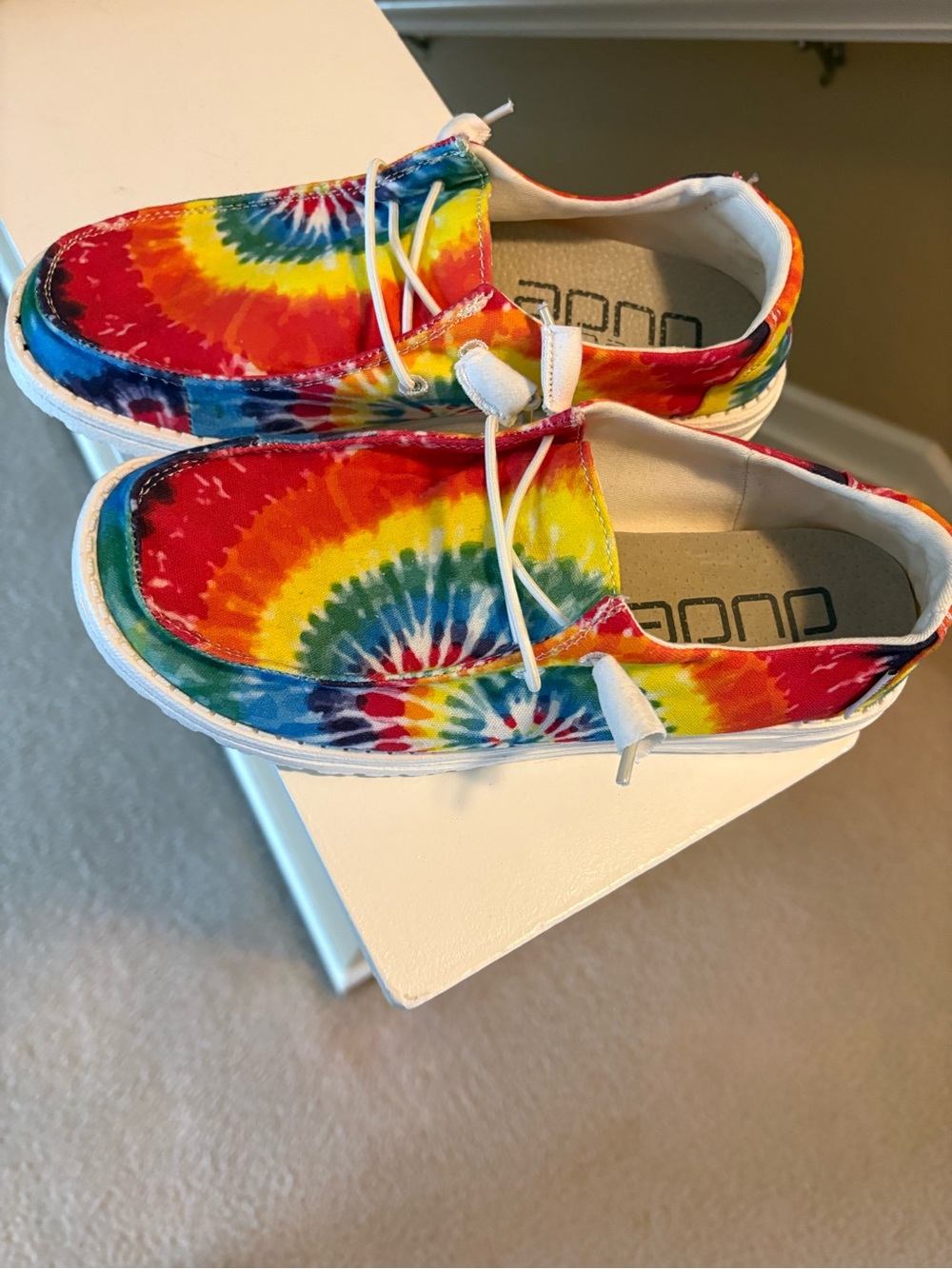 Hey Dude Women's Tie-Dye Canvas Slip-Ons - Red, Yellow, Blue, Green